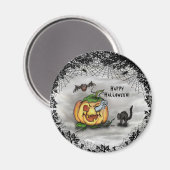 Ghost, Bat und Katze, glücklich Halloween! Magnet (Vorderseite/Rückseite)