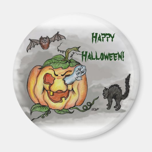 Ghost, Bat und Katze, glücklich Halloween! Magnet (Vorne)