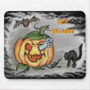 Ghost, Bat und Katze, glücklich Halloween! Mousepad