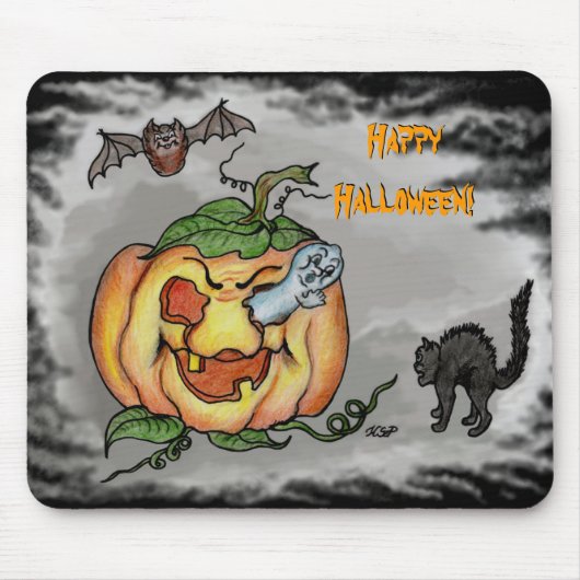 Ghost, Bat und Katze, glücklich Halloween! Mousepad (Vorne)