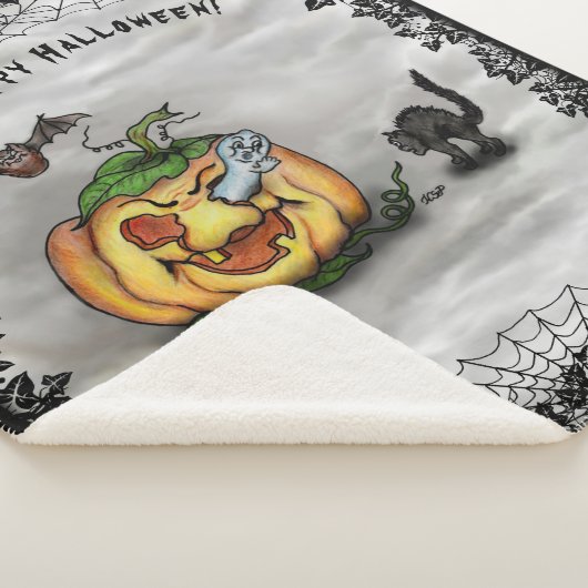 Ghost, Bat und Katze, glücklich Halloween! Sherpadecke (3/4)