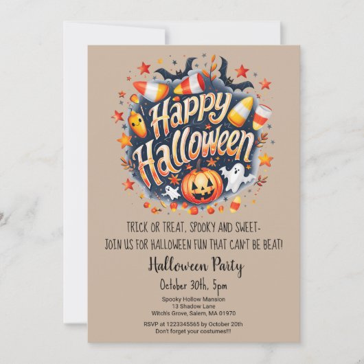 Ghost Bats Trick oder Treat Pumpkin-Halloween-Part Einladung (Vorderseite)