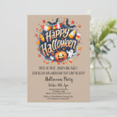 Ghost Bats Trick oder Treat Pumpkin-Halloween-Part Einladung (Stehend Vorderseite)