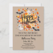 Ghost Bats Trick oder Treat Pumpkin-Halloween-Part Einladung (Vorderseite)