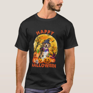 Ghost Beängstigend Pumpkin Moon Hexe Beagle Happy  T-Shirt