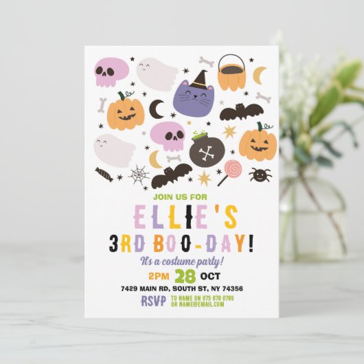Ghost Birthday Pumpkins Girls Pink Halloween Einladung (Stehend Vorderseite)