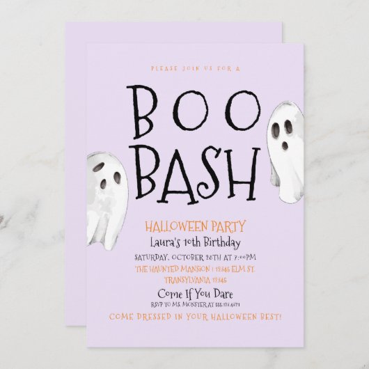 Ghost, Boo Bash Halloween Einladung (Vorne/Hinten)