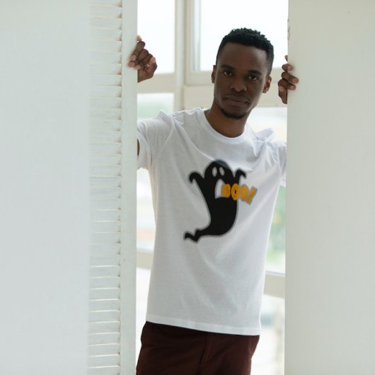 Ghost Boo Halloween Black Orange Graphic T-Shirt