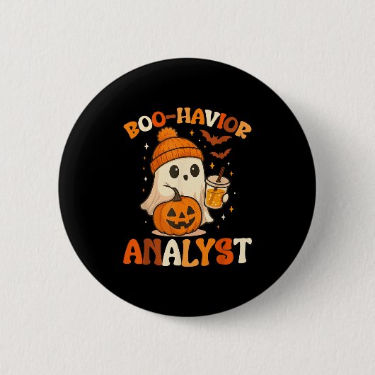 Ghost Boo Havior Analyst Funny Halloween Verhalten Button (Vorderseite)