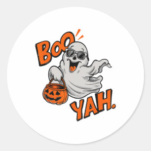 Ghost Boo Yah Funny Halloween Shirt Spooky Booyah Runder Aufkleber