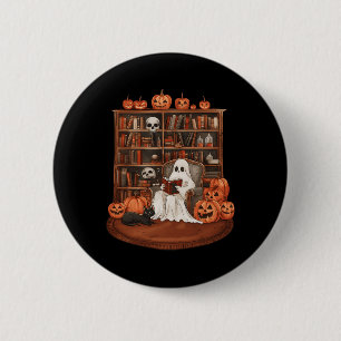 Ghost Book Reading Lehrer Halloween Librarian Boo Button