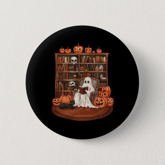 Ghost Book Reading Lehrer Halloween Librarian Boo Button (Vorderseite)
