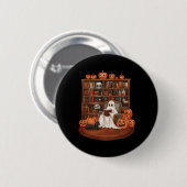 Ghost Book Reading Lehrer Halloween Librarian Boo Button (Vorne & Hinten)