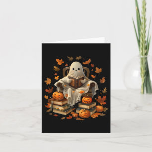 Ghost Book Reading Pumpkin Gothic Halloween Teache Karte