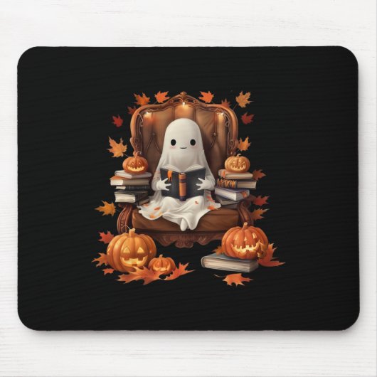 Ghost Book Reading Pumpkin Gothic Halloween Teache Mousepad (Vorne)