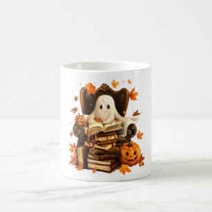 Ghost Book Reading Pumpkin Halloween Lehrer Kaffeetasse