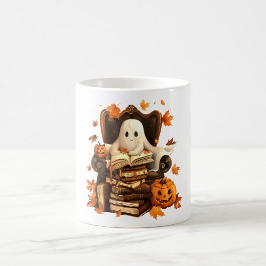 Ghost Book Reading Pumpkin Halloween Lehrer Kaffeetasse (Mittel)