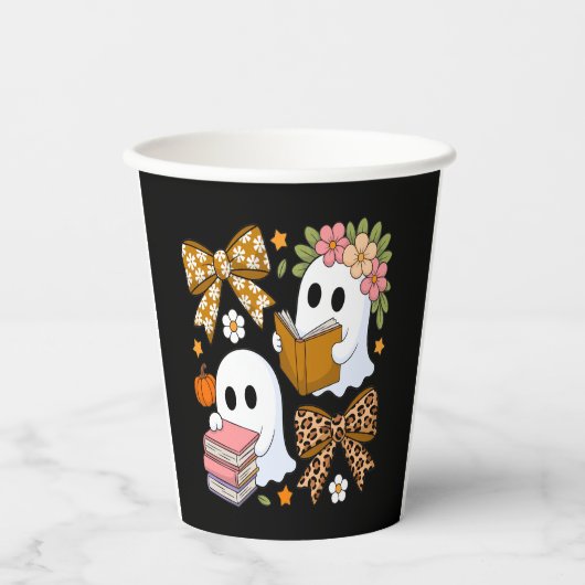 Ghost Books Halloween Floral Fall Halloween Pappbecher (Vorderseite)