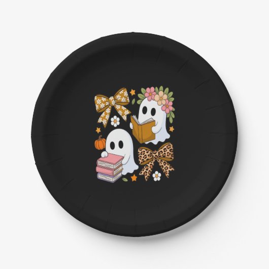 Ghost Books Halloween Floral Fall Halloween Pappteller (Vorderseite)