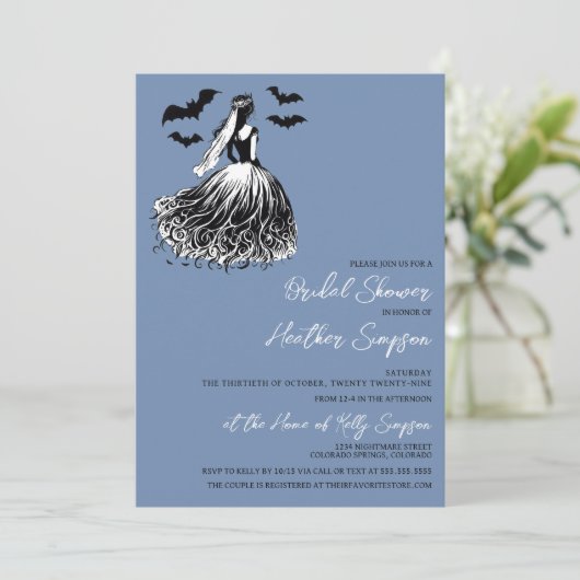 Ghost Bride Blue Brautparty Einladung (Stehend Vorderseite)