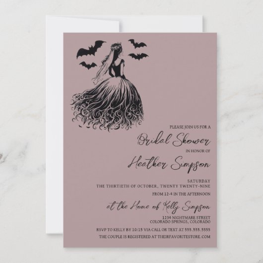 Ghost Bride Mauve Brautparty Einladung (Vorderseite)