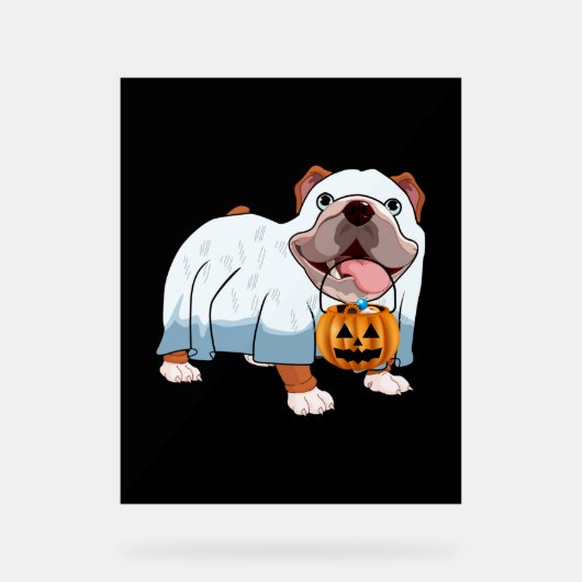 Ghost Bulldog Halloween Hund Acrylschild (Vorderseite)