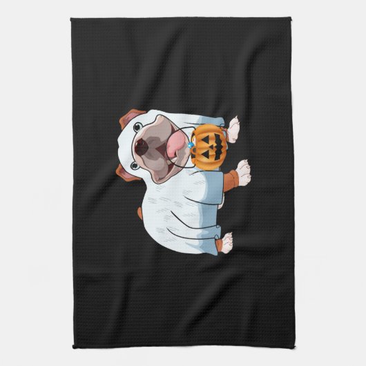 Ghost Bulldog Halloween Hund Geschirrtuch (Vertikal)
