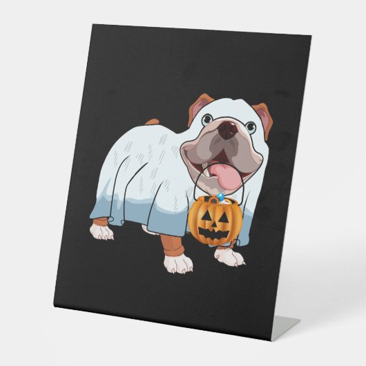 Ghost Bulldog Halloween Hund Sockelschild (Vorderseite)