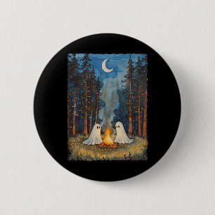 Ghost Campfire Camping Lover Forest Gothic Hallowe Button