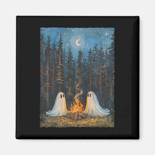 Ghost Campfire Camping Lover Forest Gothic Hallowe Magnet (Vorne)