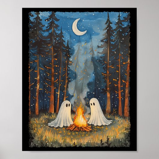 Ghost Campfire Camping Lover Forest Gothic Hallowe Poster (Vorne)