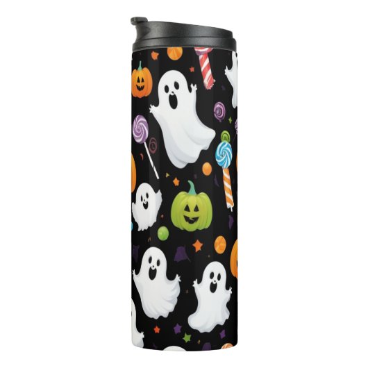 Ghost Candy Halloween Black Thermosbecher (Nach rechts gedreht)
