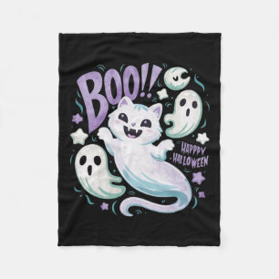 Ghost Cat Boo Kitty Halloween Fleecedecke