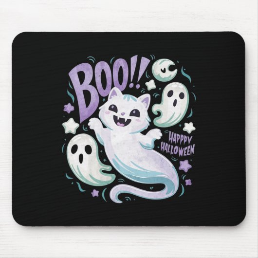 Ghost Cat Boo Kitty Halloween Mousepad (Vorne)