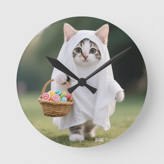 Ghost Cat Flag - Halloween party  Runde Wanduhr (Vorderseite)