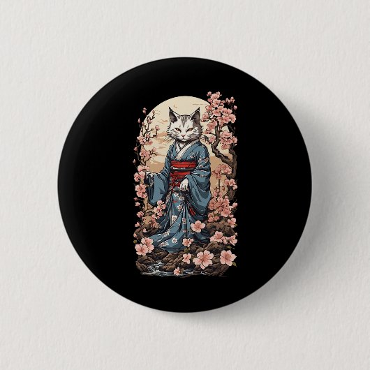 Ghost Cat mit Kimono Japanisch Yokai Folklore Desi Button (Vorderseite)