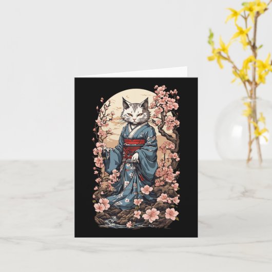 Ghost Cat mit Kimono Japanisch Yokai Folklore Desi Karte (Gelbe Blume)