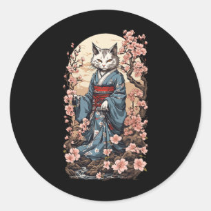 Ghost Cat mit Kimono Japanisch Yokai Folklore Desi Runder Aufkleber