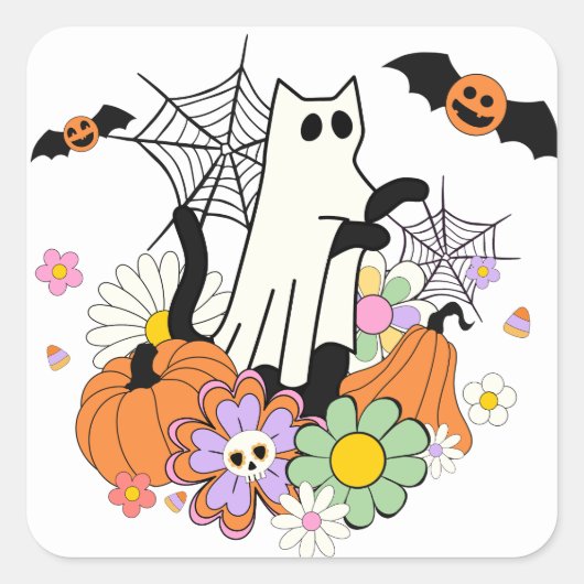 Ghost Cat Quadratischer Aufkleber (Vorderseite)