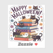 Ghost Cat Reading Books Lover Gift Halloween Spoo Aufkleber (Blatt)