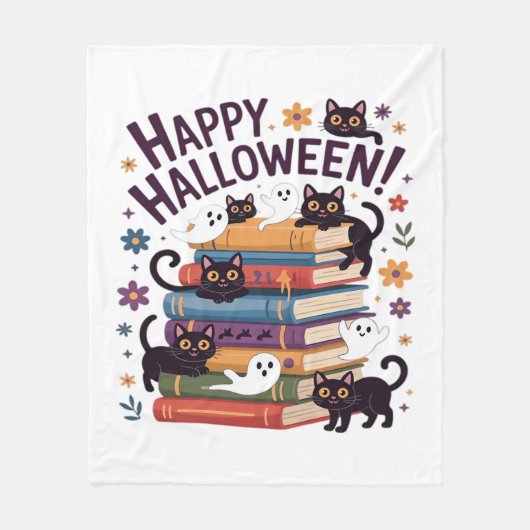 Ghost Cat Reading Books Lover Gift Halloween Spoo Fleecedecke (Vorderseite)