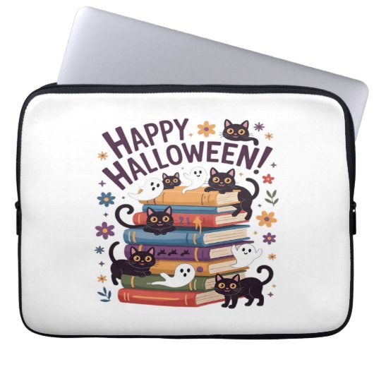 Ghost Cat Reading Books Lover Gift Halloween Spoo Laptopschutzhülle (Vorderseite)