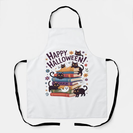 Ghost Cat Reading Books Lover Gift Halloween Spoo Schürze (Vorderseite)
