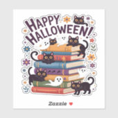 Ghost Cat Reading Books Lover Gifts Halloween Spoo Aufkleber (Blatt)