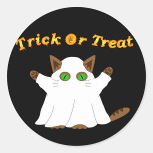 Ghost Cat Trick oder Treat Runder Aufkleber