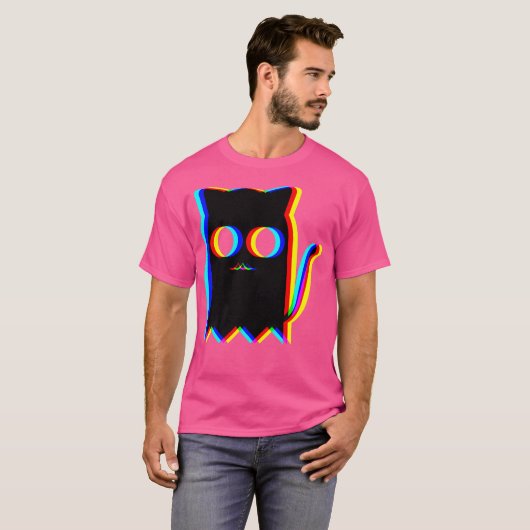 Ghost Cat Trippy Vaporwave Halloween Techno Rave E T-Shirt (Vorne ganz)