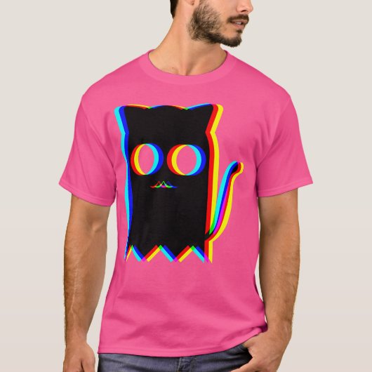 Ghost Cat Trippy Vaporwave Halloween Techno Rave E T-Shirt (Vorderseite)