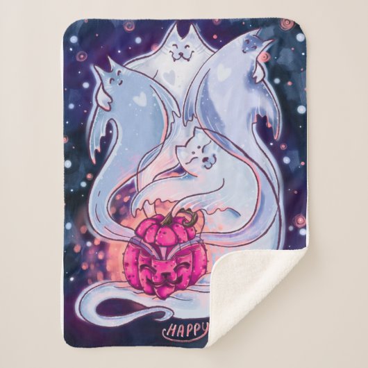 Ghost Cats Pumpkin Blanket Sherpadecke (Vorderseite)