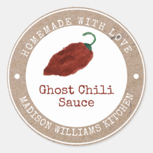 Ghost Chili Sauce Label   Eigenart   Roter Chili Runder Aufkleber