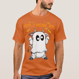 Ghost Cow Moo I Mean Boo Pumpkin Moon Easy Hallowe T-Shirt